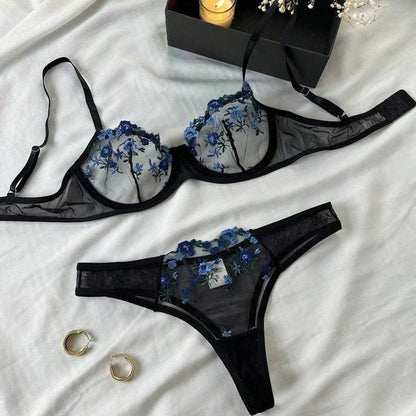 New Sexy Lace Floral Lingerie Set Women's Underwear Transparent Bra Party Sets Lace Lingerie Bra Set Underwear Set S-XL Size