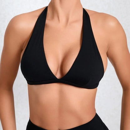 Sexy V-neck Sport Bra Women Underwear Sportswear Halter Backless Top for Fitness Yoga Wear Female Gym Active Bra with Cups White