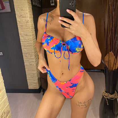 Colorful Printed Underwired Brazilian Bikini Female Swimsuit Women Swimwear Two-pieces Bikini set Bather Bathing Suit Swim V5340
