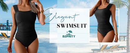 B2prity Women's One Piece Swimsuits Tummy Control Front Cross Bathing Suits Tie Back Slimming V Neck Swimwear