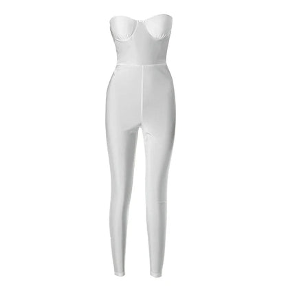 CUTENOVA Autumn And Winter New Women'S Solid Color Strapless Slim Sexy Big Backless Sleeveless Pencil Jumpsuit Elegant Lady