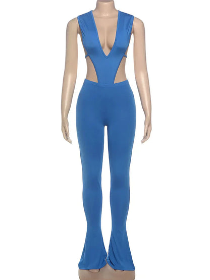 Sisterlinda Sexy Wild Style 2Piece Set Women Deep V-Neck Sleeveless Irregular Bodysuit+Skinny Peach Hip Pant Street Fashion Suit
