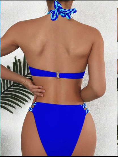 2026 New Bikini Swimsuit Women's Split Solid Color Sexy Belt Steel Tray Bikini Swimsuit