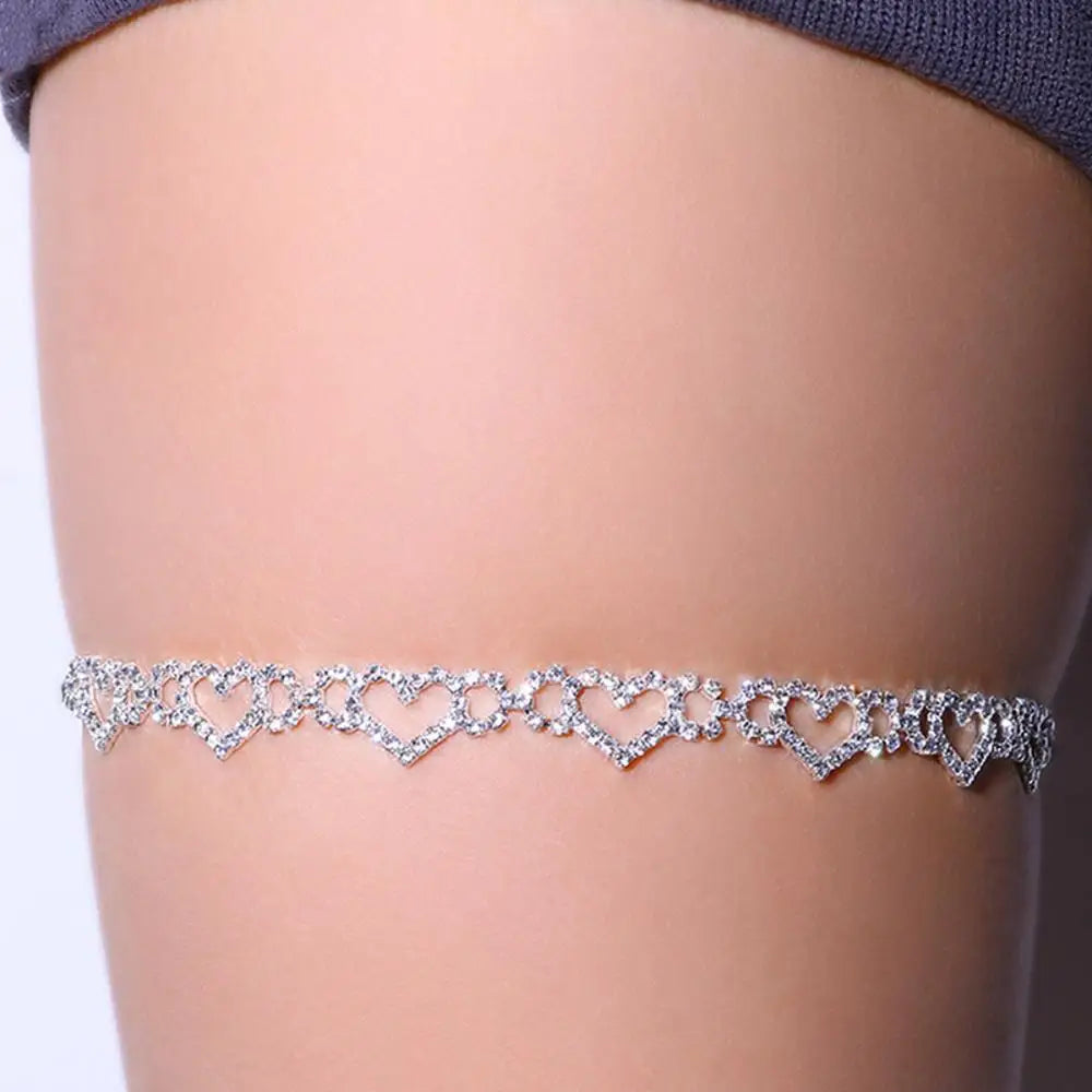 Sexy Rhinestone Heart Leg Garters Belt for Women Wedding Accessories Romantic Geometric Crystal Leg Chain Nightclub Gift