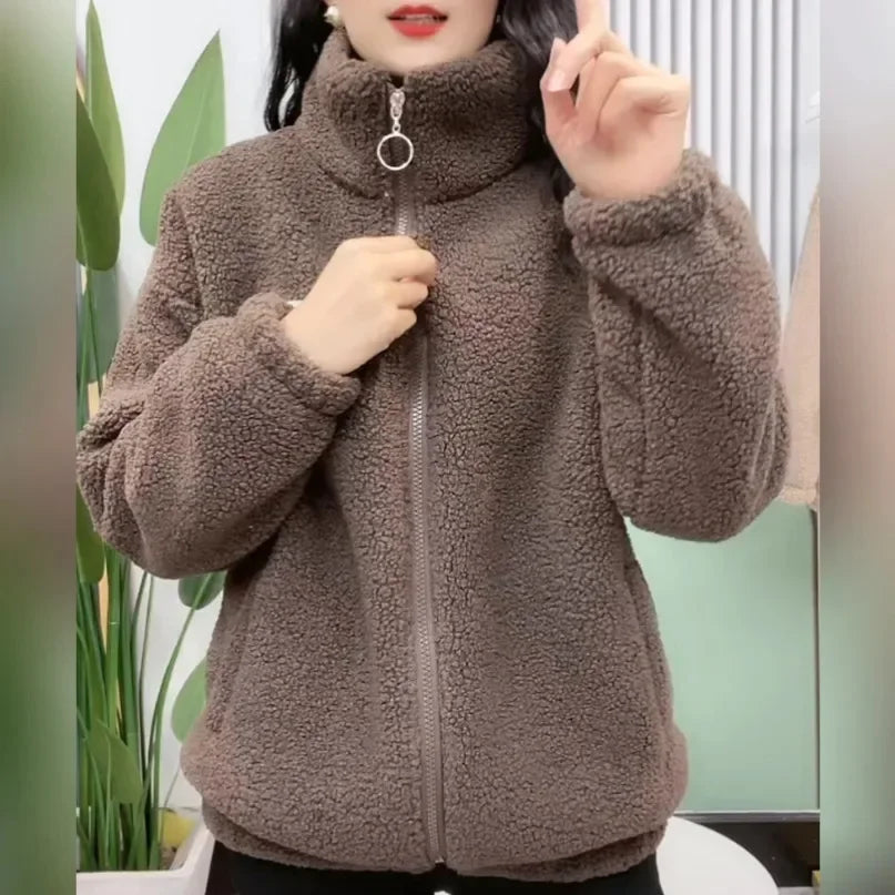 Plus Size Thickened Lamb Fur Cotton Jacket Warm Fashionable Mid-aged And Elderly Women's Outerwear Particle Fleece Thick Coat