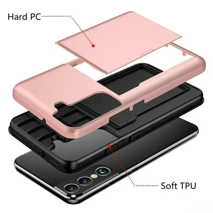 Cover For Samsung Galaxy S26 S24 S23 FE S25 Edge Plus Ultra A55 A16 A36 A56 5G Phone Case With Card Holder Shockproof Heavy Duty