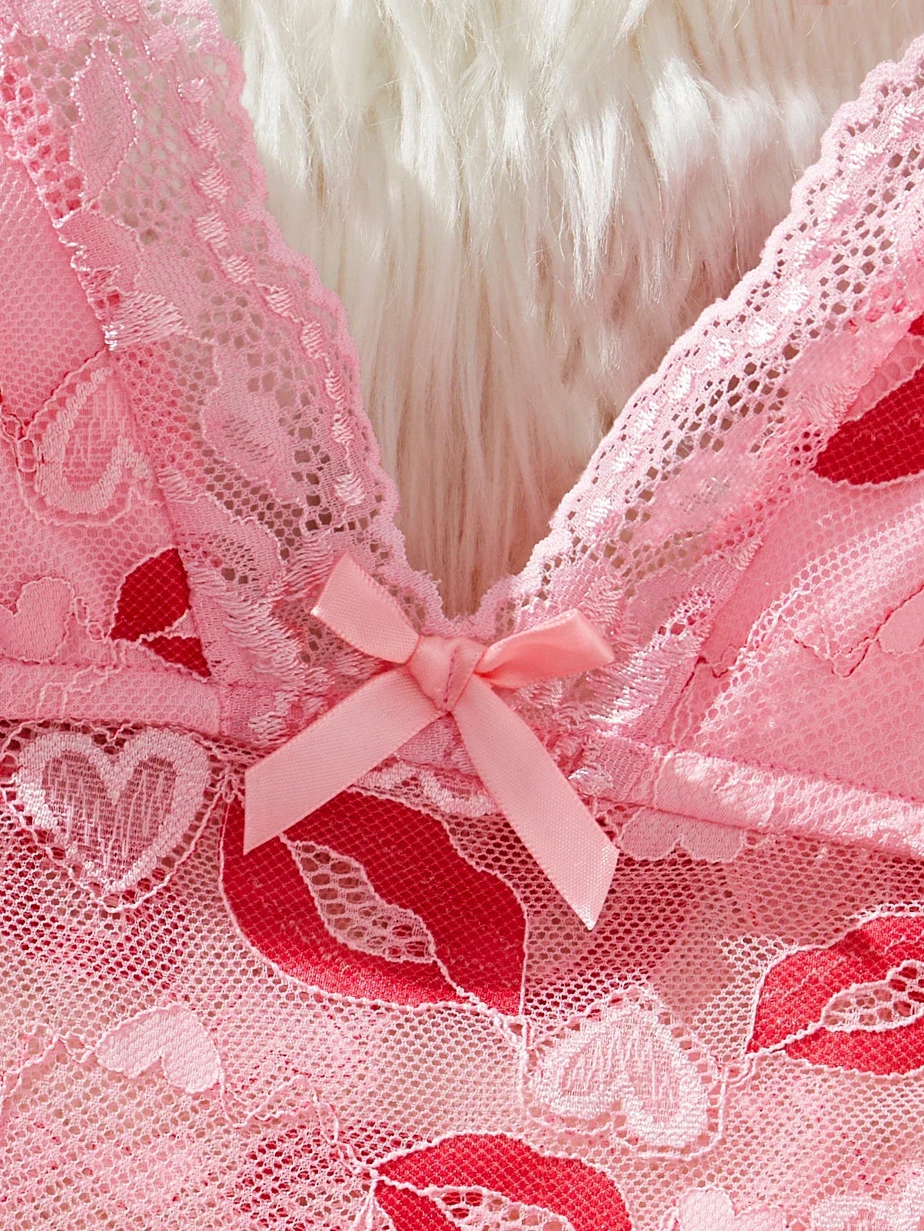 Women Pink Lips Love Print Nightdress Sexy Lace Bow Adult Dress Babydoll Sex Sleepdress And Thongs Lingerie Sets Erotic Outfits