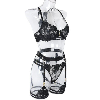 Lady Floral Lace Embroidery Lingerie Sets Women See-through Bra and Panty Set Underwear Sexy Hot Intimates Erotic Sexy Porn Suit