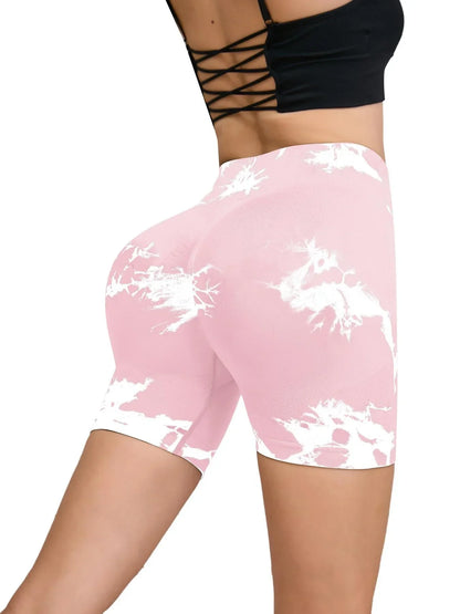 Tie Dyed Seamless Fitness Pants Women's High Waist and Hip Lifting Sports Tight Shorts Running Sexy Peach Fitness Yoga Shorts