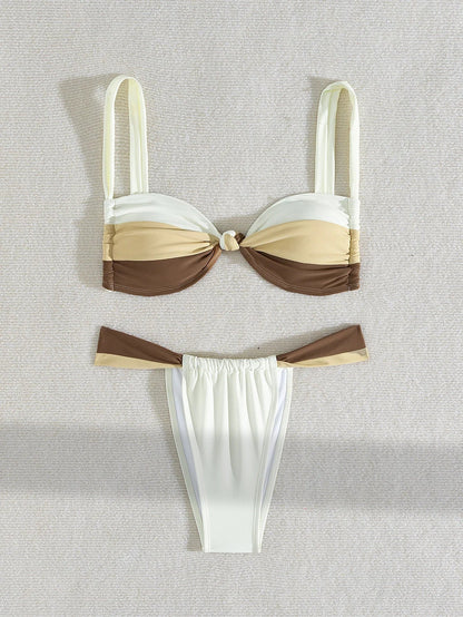 Vigoashely 2025 Sexy Solid Patchwork Bikini Strapped Push Up Swimsuit Women High Cut Thong Swimwear Lady Brazilian Bathing Suit