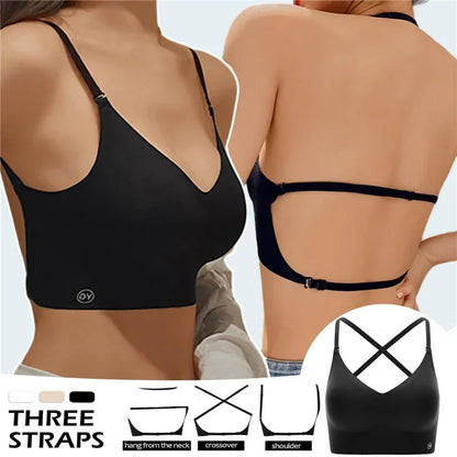 Women Invisible Bra Deep U Plunge Bras Backless Top for Dresses Sexy Lingerie with Transparent Strap Push Up Strapless Underwear