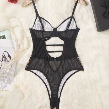 Leopard Sexy High Waist Women Bodysuit Mesh Transparent Hollow Out Erotic Lingerie Exotic Backless Skinny Teddy Porn Sex Costume