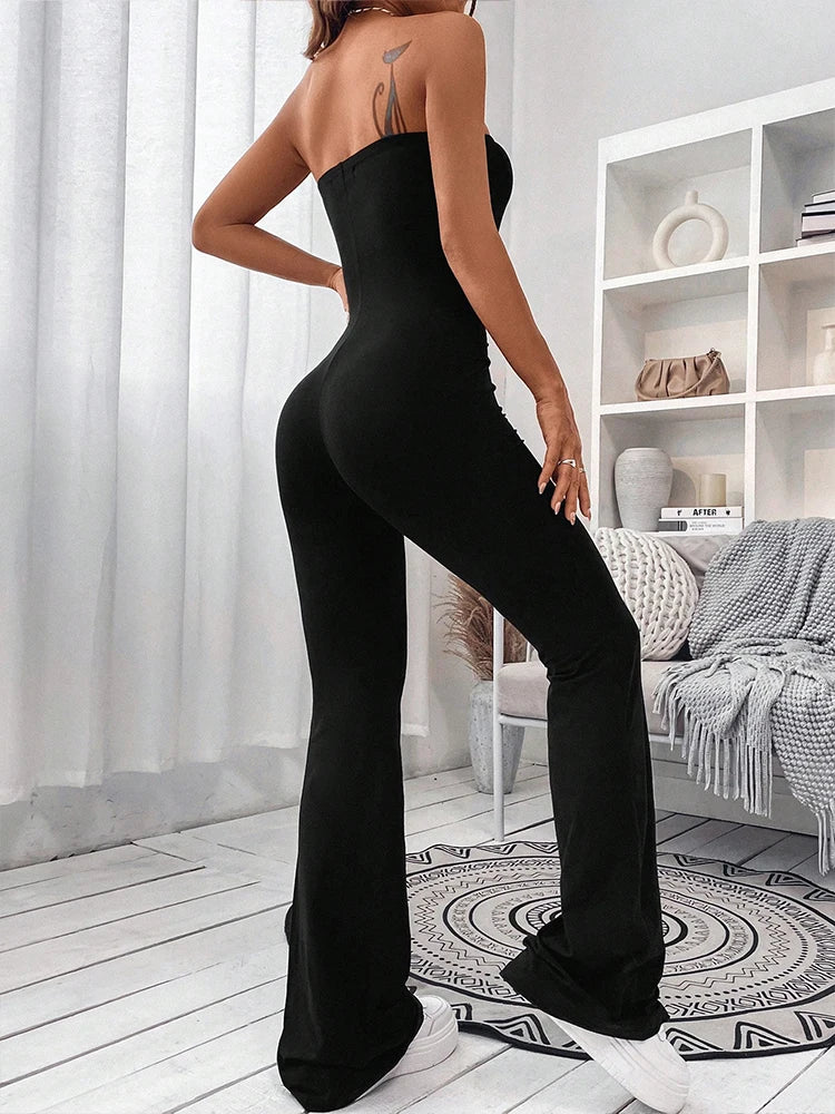 Women's Corseted Jumpsuit Simple solid colour Slim models Hip lifting design Fashion Single Piece Flared Pants