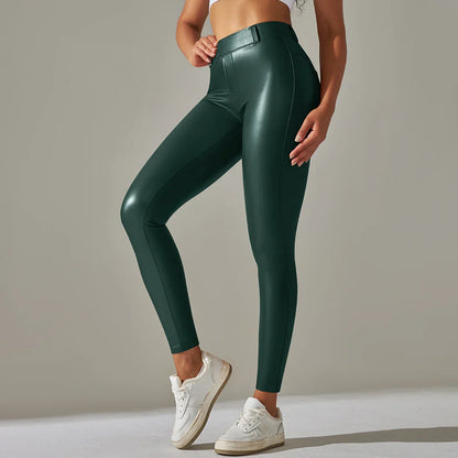 PU Leather Leggings Women Sexy Scrunch Butt Leggings Girls Faux Leather Pants High Waist Push Up Casual Leggings 6 Color