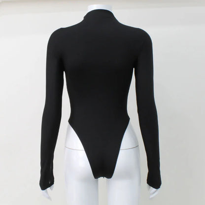 2025 Patchwork See Through Mesh Bodysuit Women's Sexy Long Sleeve Turtleneck Jumpsuit Chic Elegant High Waist Tops Bodysuits