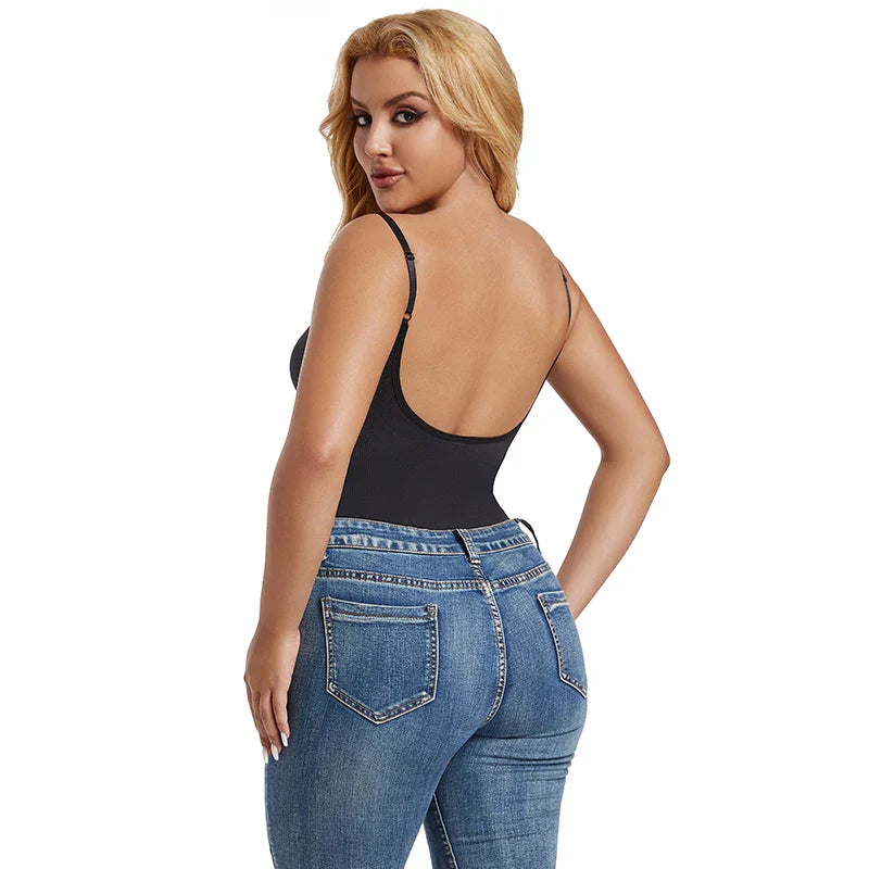 Womens Backless Bodysuits Seamless Sexy Shapewear Thong Butt Lifter Body Shaper Tummy Control Corset Slimming Camisole Tops