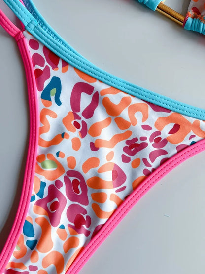 RUOTONGSEPT 2023 Sexy Spliced Swimsuit Women Swimwear Tiger Stripe Print Micro Bikini Set Brazilian Biquinis Beach Bathing Suit