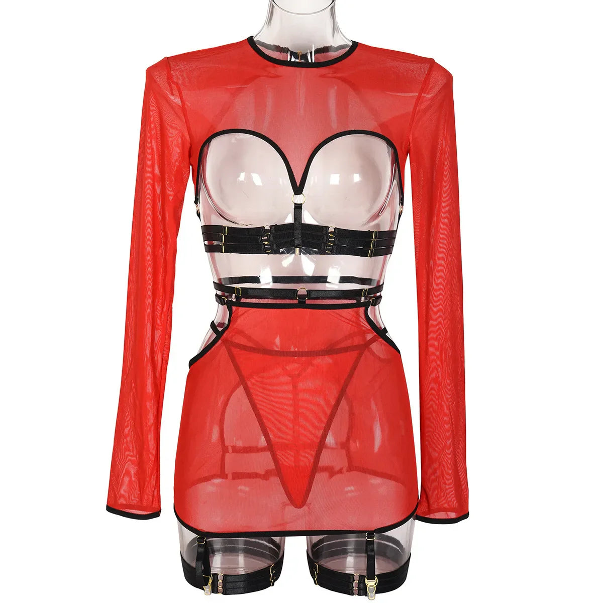 Diccvicc Long Sleeve Lingerie Sexy Sheer Mesh Porn Top Crotchless Skirt Naked Bandage Women Underwear Uncensored Erotic Costume