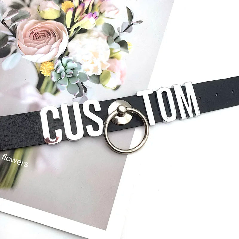 Sexy Punk Large Ring Pendant Customized Letters Collars Choker Necklace DIY Personalized Buckle Hoop Chocker Jewelry Cosplay