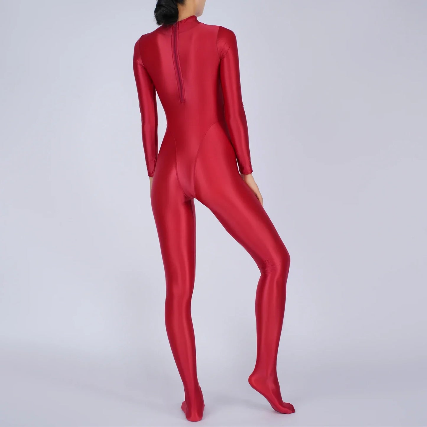 Womens Glossy Full Body Jumpsuit See Through Sheer Catsuits Bodystockings Long Sleeve Footed One Piece Gym Yoga Tights Bodysuit