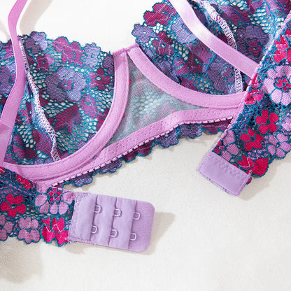 Aesthetic Floral Erotic Lingerie Set with Multi-color Lace Deluxe Comfortable Underwear with Thong