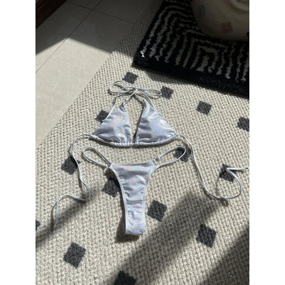 Glitter Sparkling High Cut Halter Bikini Female Swimsuit Women Swimwear Two-pieces Bikini set Bather Bathing Suit Swim V5102S