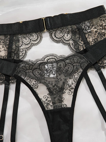 Women Sexy Lingerie Lace Bra and Brief with Garter and Leg Ring Set Underwear Romantic Hot Bilizna See Through Outfits