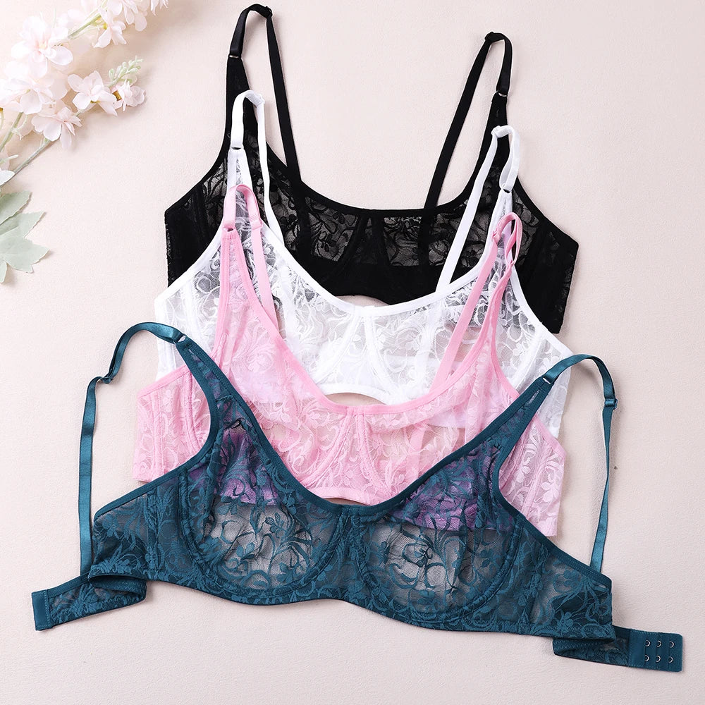 Plus Size Sexy Lace Bras For Women Underwired BH Hollow Out Bra Bralette Womens Underwear Delicate Embroidery Lingerie Brassiere