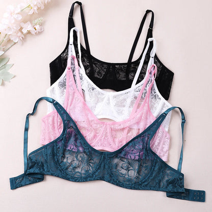 Plus Size Sexy Lace Bras For Women Underwired BH Hollow Out Bra Bralette Womens Underwear Delicate Embroidery Lingerie Brassiere