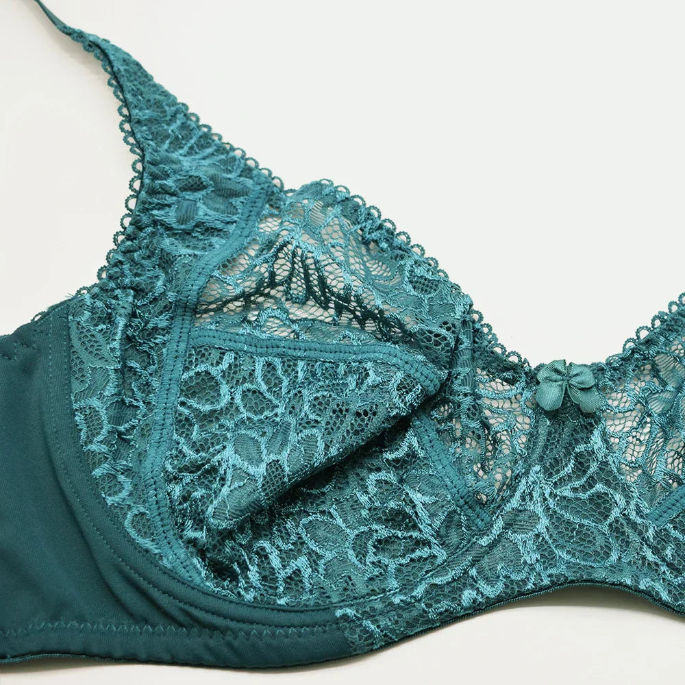 Womens Bras Ultra-Thin Perspective Deep V Lace Sheer Plus Size Bra Female Underwear Sexy Lingerie BH Tops 70-100 B C D E F Cup