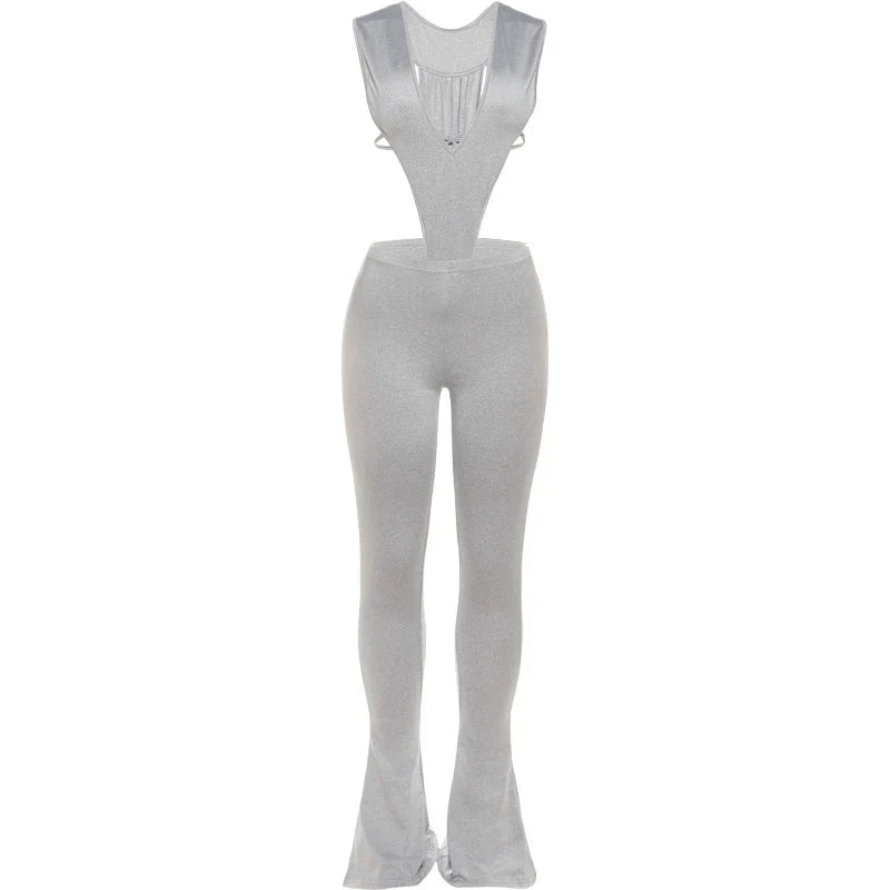 Weird Puss Sexy Hipster Women Tracksuit 2 Piece Set Deep V-Neck Sleeveless Bodysuit+Leggings Matching Hipster Streetwear Outfits