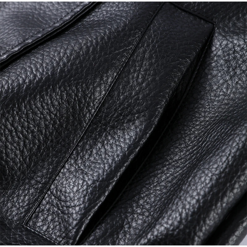 Street Stand Collar Women's Leather Jacket Loose Long Sleeve Zipper Pockets Chic Female Coats 2025 Autumn Winter Lady Outerwear