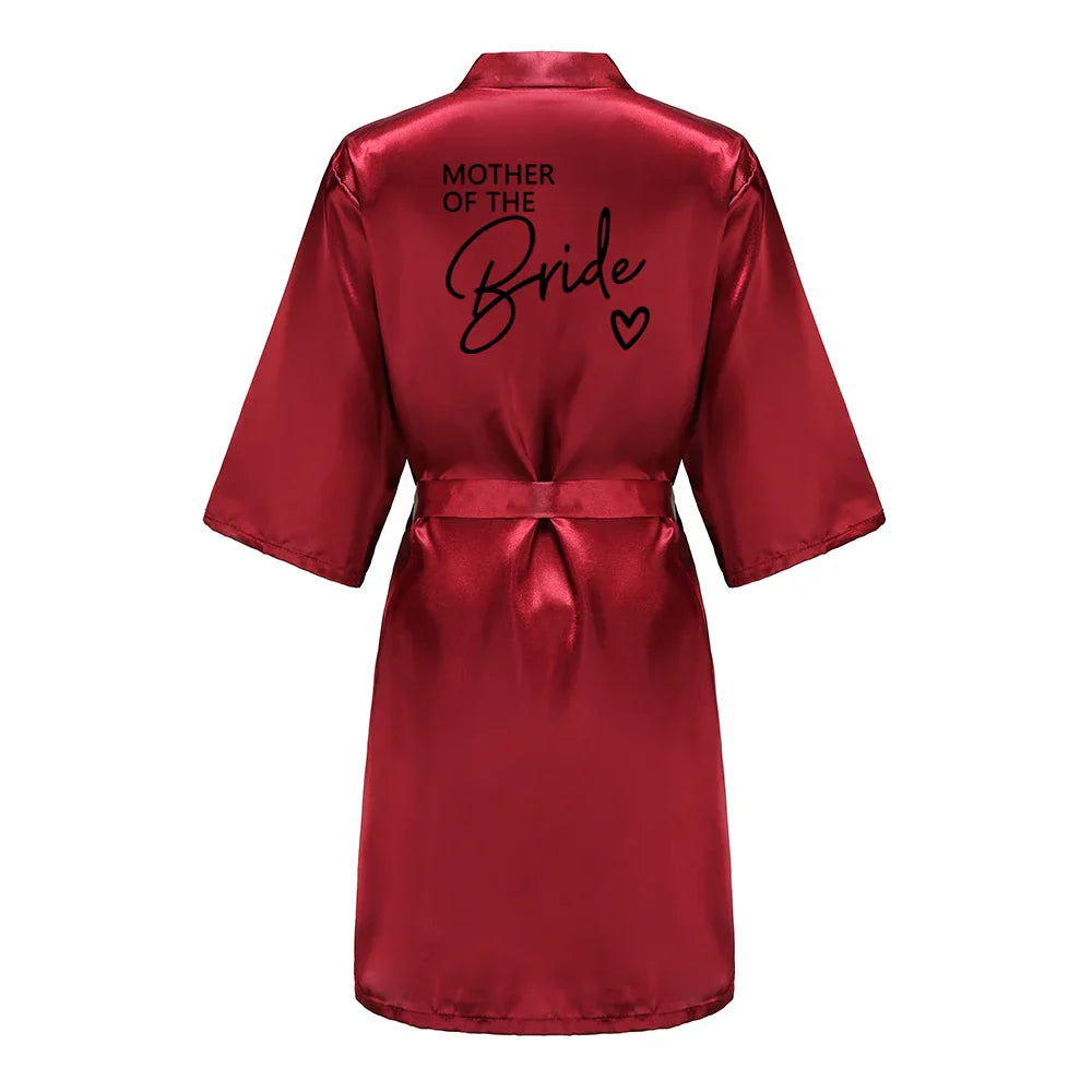 Wedding Party Team Bride Robe With Black Letters Kimono Satin Pajamas Bridesmaid Bathrobe SP003
