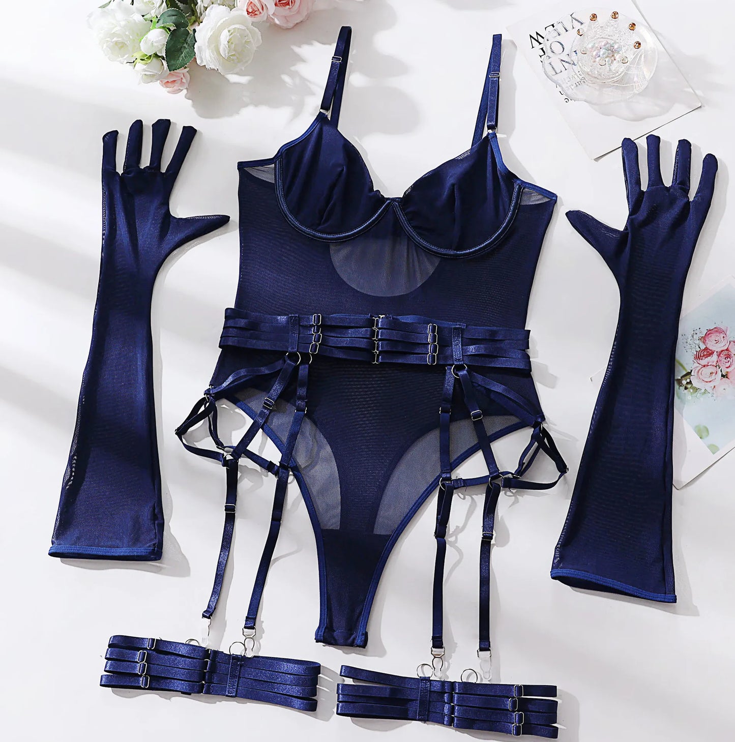 SINGREINY Sensual Sheath Solid Lingerie Rompers Fashion Oversleeve Strapless Slim Playsuits Women Sheer Mesh Sexy Bodysuits