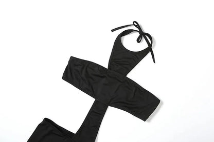 kliou Cross Cut Halter Women Jumpsuits Unique Sexy Coquette Bandage Backless Elastic Overalls Female Midnight Dance One Piece