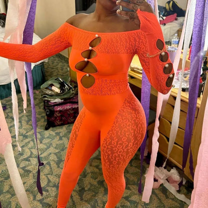 Viral Cheetah Bodysuit Pearl Embellished Mesh Lingerie Seductive Jacquard Catsuit for Women Flirtatious See Through Outfit