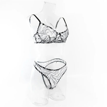 Krasapt Sexy Leopard Printing Lingerie 2Pcs Sets Ultrathin Mesh Transparent Bras And Panties Comfortable Intimate Undwear Set