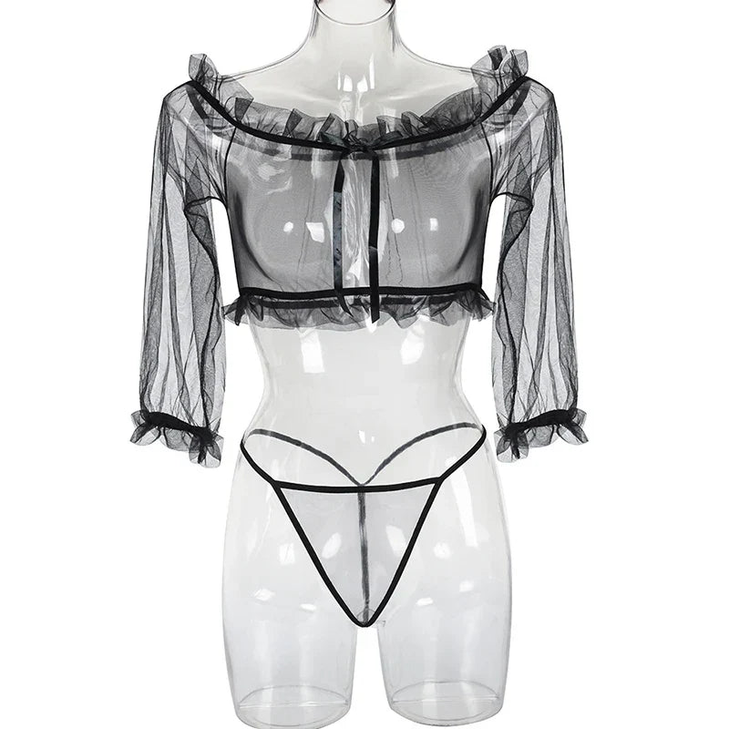 Sexy Perspective Blue Mesh Women's Underwear Exotic Fantasy Sexy Apparel Open G-string Pants Sexy Transparent Lingerie Pajamas