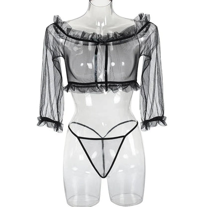 Sexy Perspective Blue Mesh Women's Underwear Exotic Fantasy Sexy Apparel Open G-string Pants Sexy Transparent Lingerie Pajamas