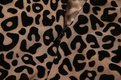 Nibber See Through Sexy Leopard Mesh Jumpsuit Women Sexy Hipster Zip Stretch Midnight Workout Autumn Fitness Street Overalls