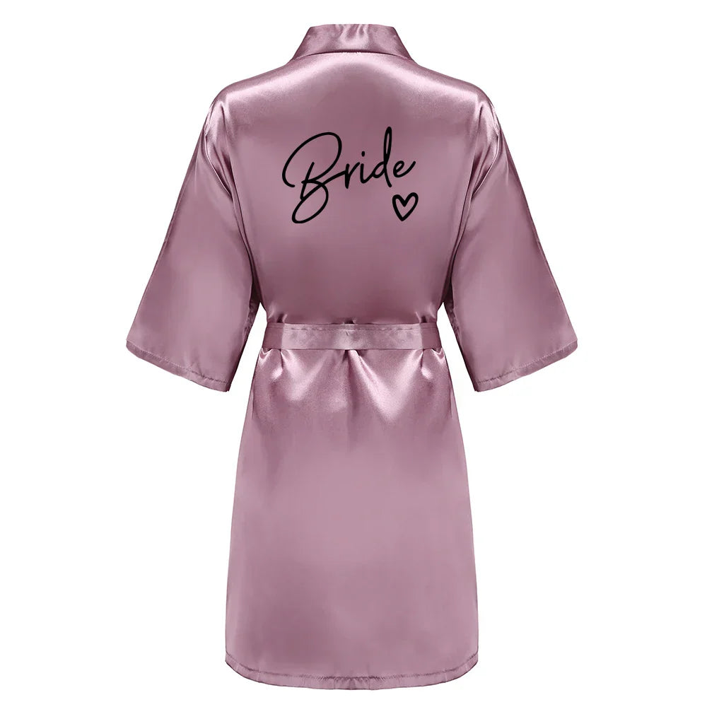 Wedding Party Team Bride Robe With Black Letters Kimono Satin Pajamas Bridesmaid Bathrobe SP003