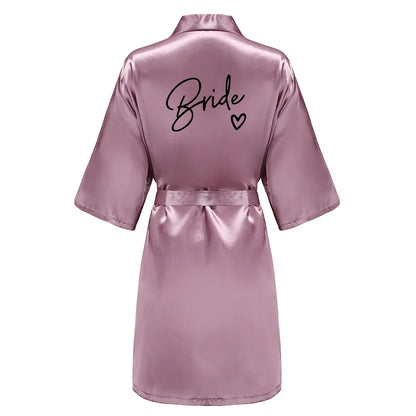 Wedding Party Team Bride Robe With Black Letters Kimono Satin Pajamas Bridesmaid Bathrobe SP003