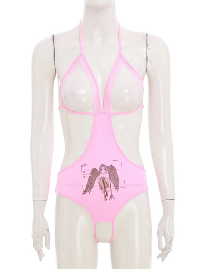 Adult Women Sheer Mesh Teddies Breast Hollow Out Opening Butt Flaunting Bodysuits Leotard for Exotic Dating Role Play Nightwear
