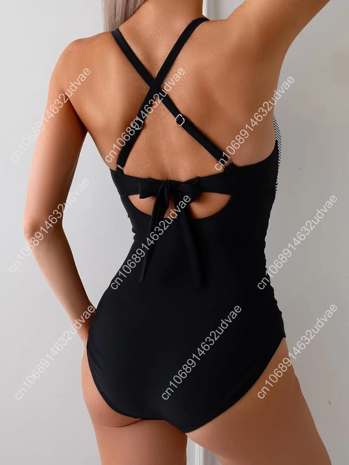 B2prity Women's One Piece Swimsuits Tummy Control Front Cross Bathing Suits Tie Back Slimming V Neck Swimwear