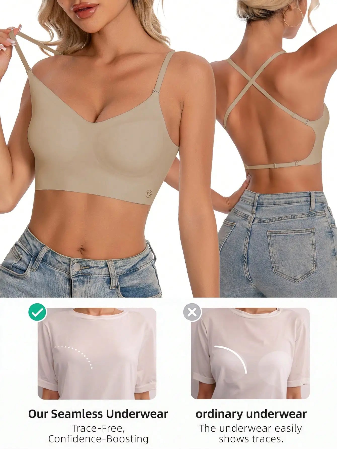 Women's Seamless Backless bra backless strapless underwear Summer bra,Bra For Wedding Dress