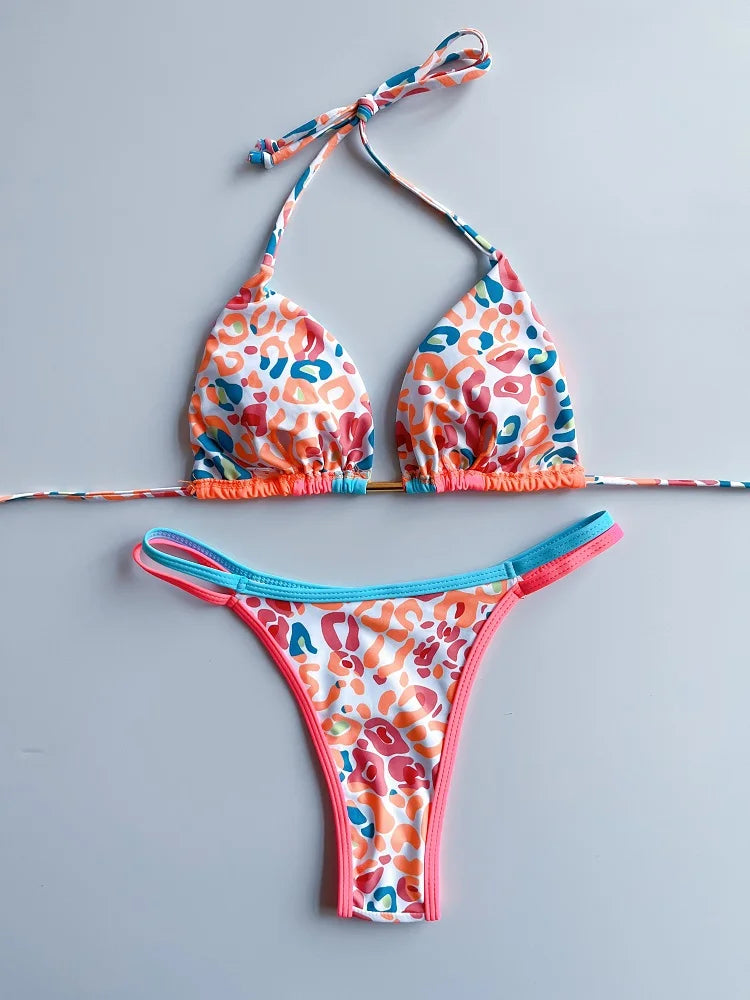 RUOTONGSEPT 2023 Sexy Spliced Swimsuit Women Swimwear Tiger Stripe Print Micro Bikini Set Brazilian Biquinis Beach Bathing Suit