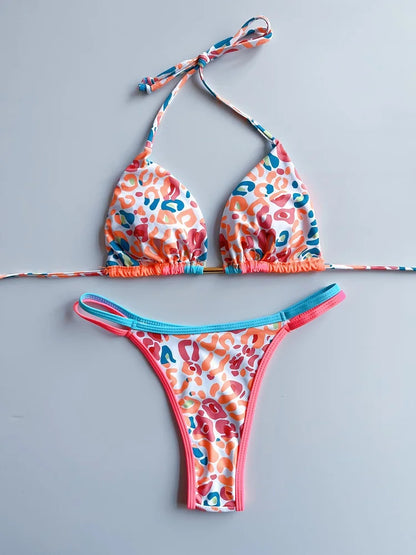 RUOTONGSEPT 2023 Sexy Spliced Swimsuit Women Swimwear Tiger Stripe Print Micro Bikini Set Brazilian Biquinis Beach Bathing Suit