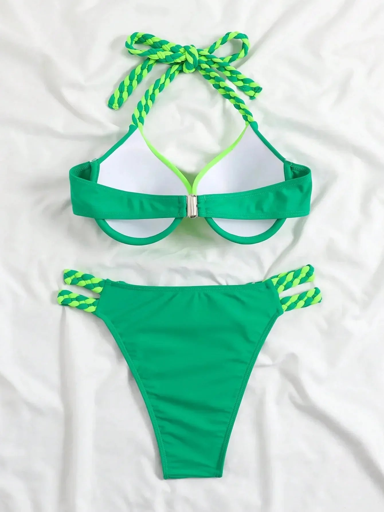 2026 New Bikini Swimsuit Women's Split Solid Color Sexy Belt Steel Tray Bikini Swimsuit