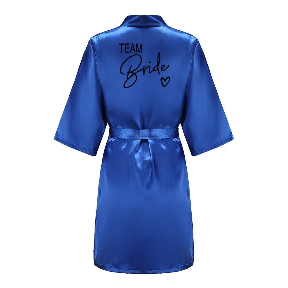 Wedding Party Team Bride Robe With Black Letters Kimono Satin Pajamas Bridesmaid Bathrobe SP003