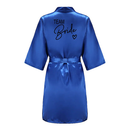 Wedding Party Team Bride Robe With Black Letters Kimono Satin Pajamas Bridesmaid Bathrobe SP003